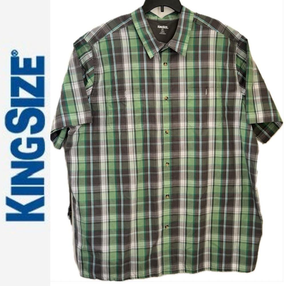 KingSize BIG AND TALL MENS SHIRT. LIKE NEW! SHORT SLEEVE PLAID SPORT SHIRT